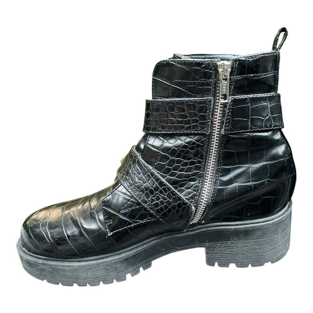 Chunky Moto Goth Punk Rock Aldo Black Patent Mock Croc Combat Boots Size 8.5 - Picture 11 of 16